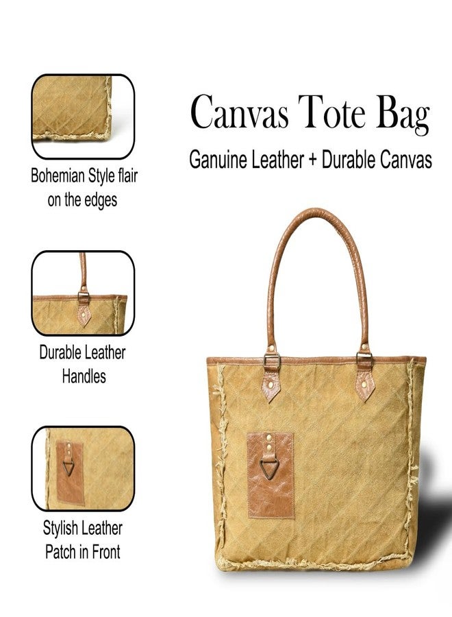 MaheTri Beige Boho Chic Canvas Bag | Zipper Handbags for Women | Inner Pocket for Shopping | Office & Daily Use - Image 2